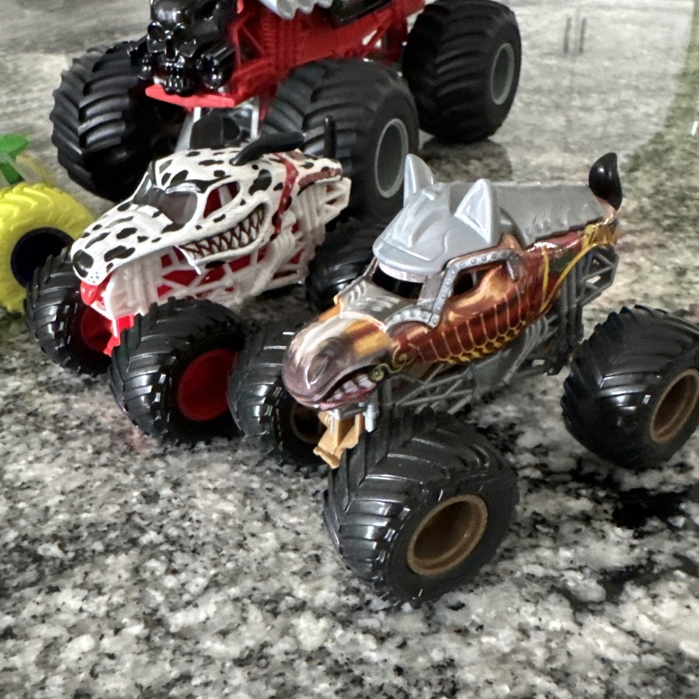 HOT WHEELS 1/24 "BONESHAKER" BLACK/RED MONSTER JAM DIECAST Plus 5 Smaller Trucks - Picture 9 of 12